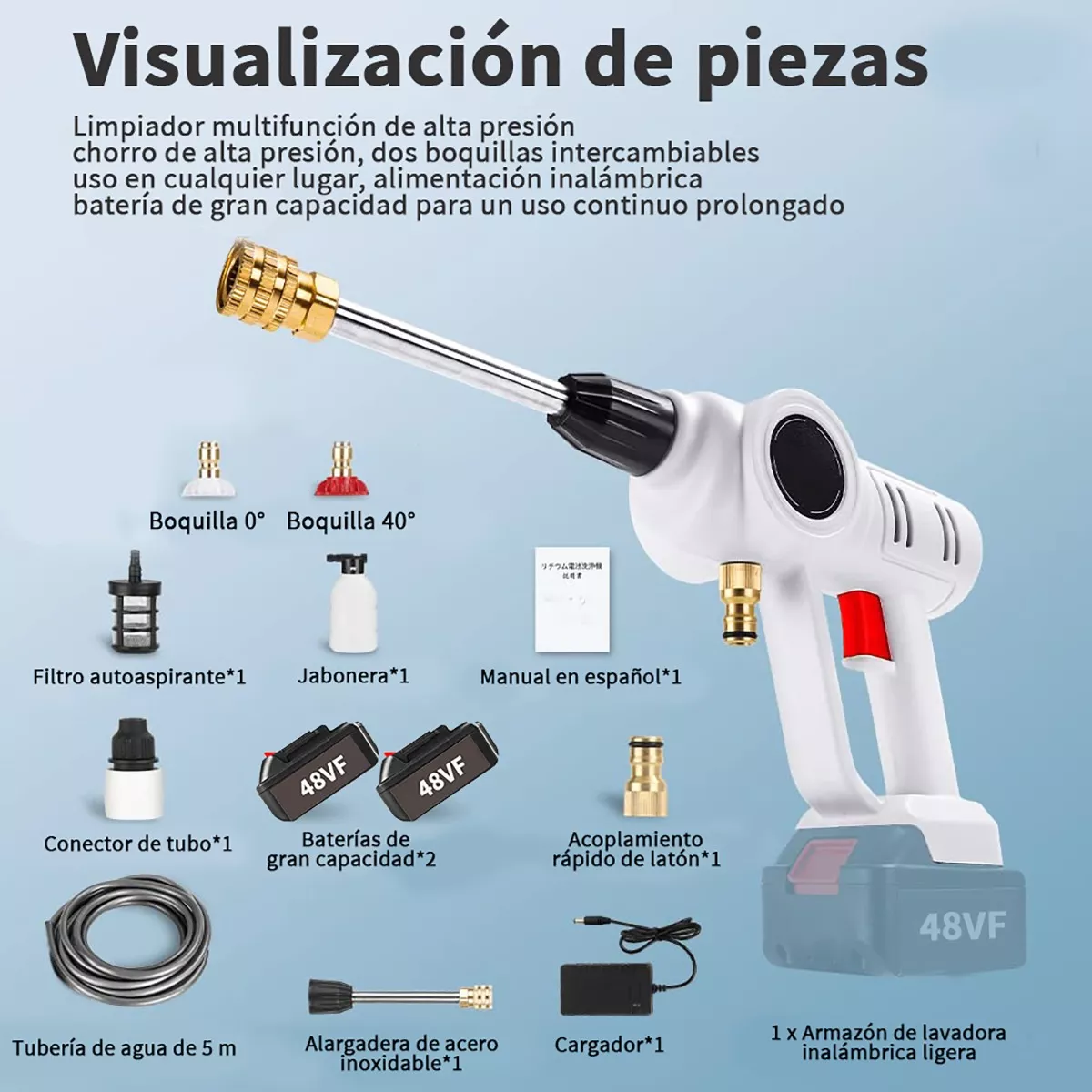 Inalámbrica Hidrolavadora/pistola Lavado Coche /2 Pilas 48v