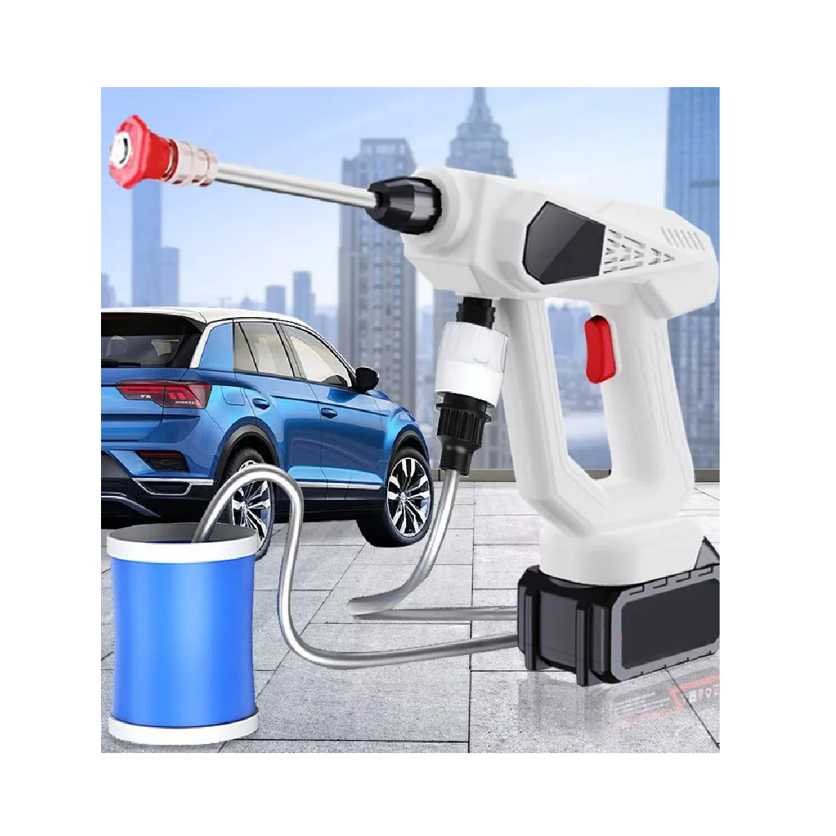 Kit Pistola De Lavado Coche Inalámbrico Alta Presión Blanco