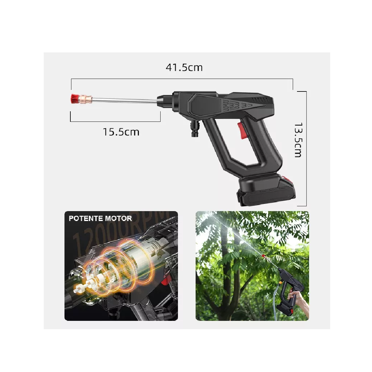 Kit Pistola De Lavado Coche Inalámbrico Alta Presión Blanco