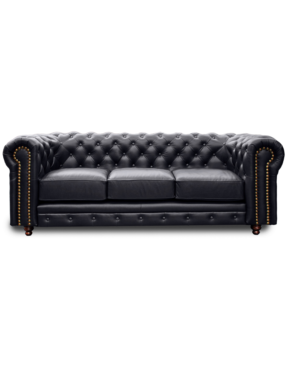 Sala de Piel Genuina Sofa,Love y Sillon Chesterfield CHPV Color Negro - ConfortoPiel