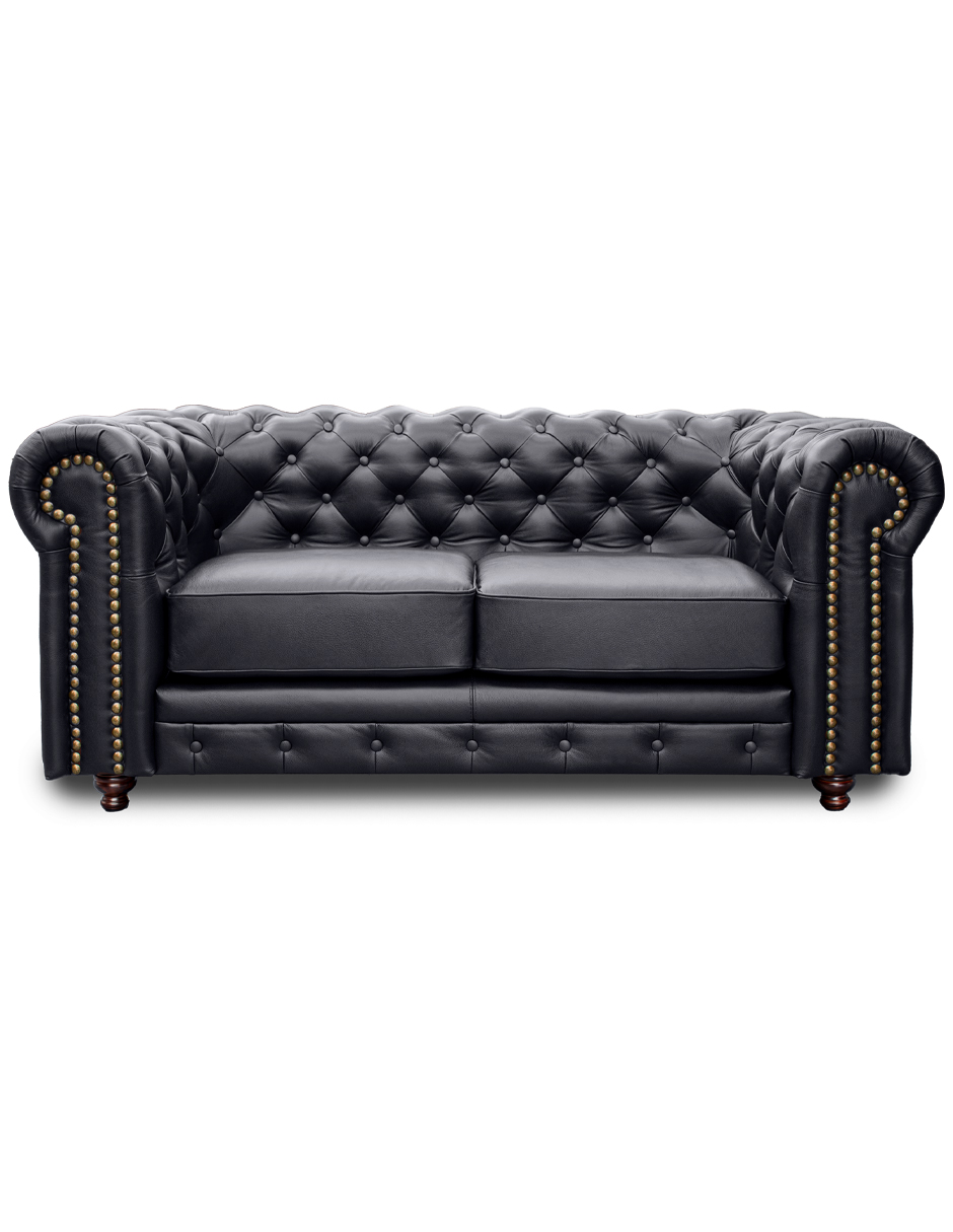 Sala de Piel Genuina Sofa,Love y Sillon Chesterfield CHPV Color Negro - ConfortoPiel