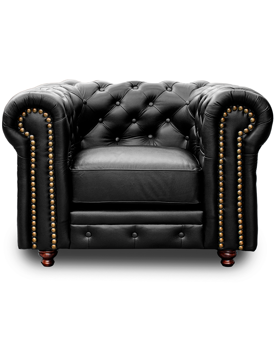 Sala de Piel Genuina Sofa,Love y Sillon Chesterfield CHPV Color Negro - ConfortoPiel