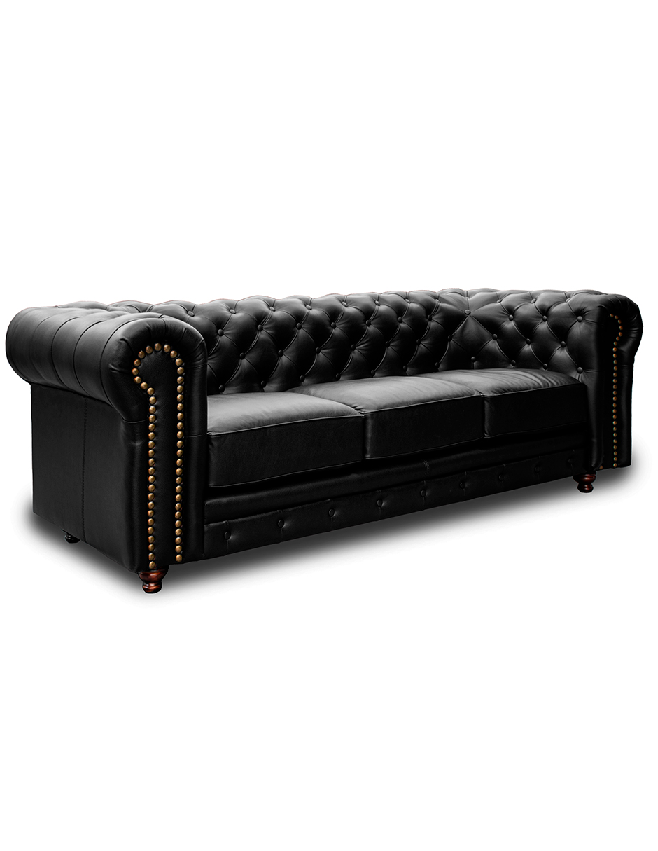 Sala de Piel Genuina Sofa,Love y Sillon Chesterfield CHPV Color Negro - ConfortoPiel