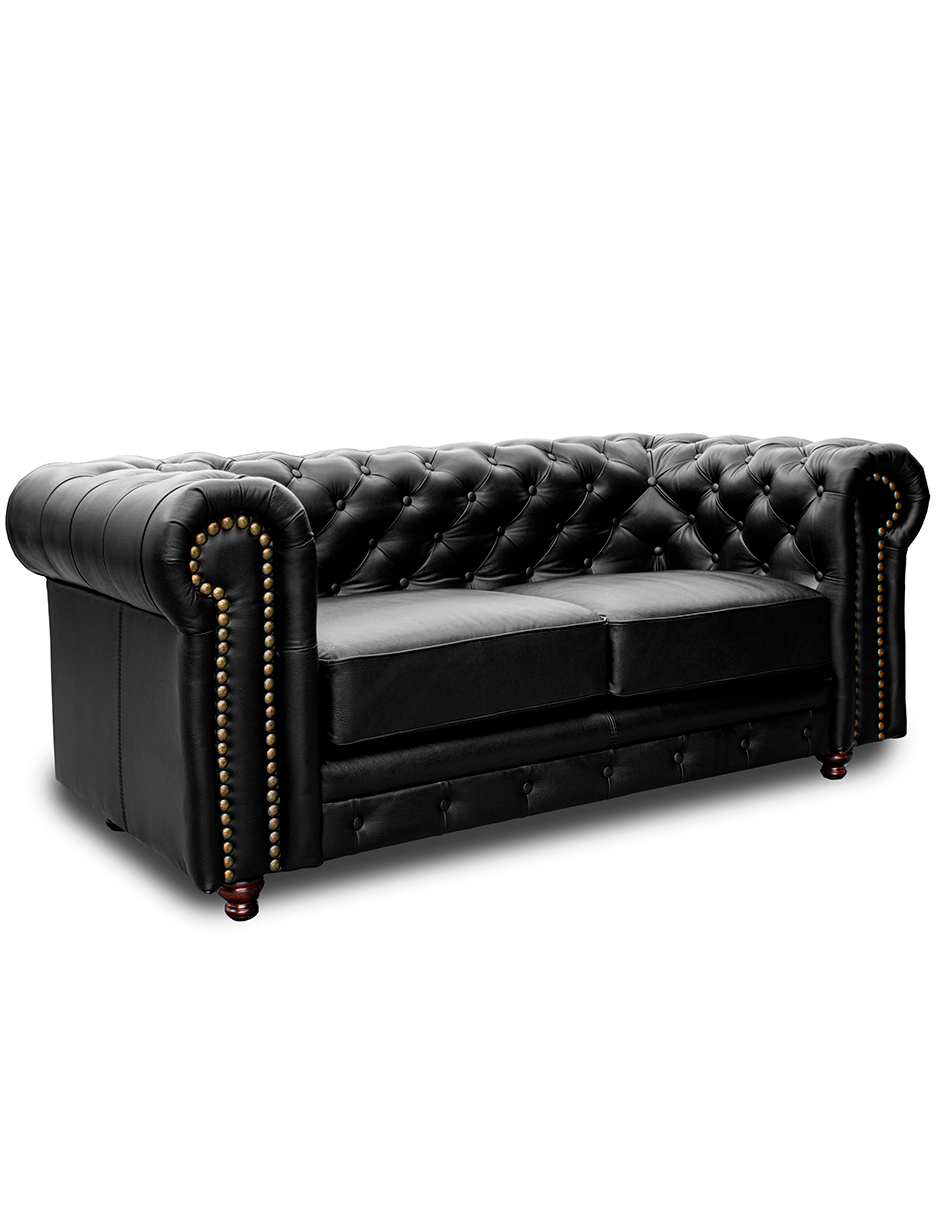 Sala de Piel Genuina Sofa,Love y Sillon Chesterfield CHPV Color Negro - ConfortoPiel