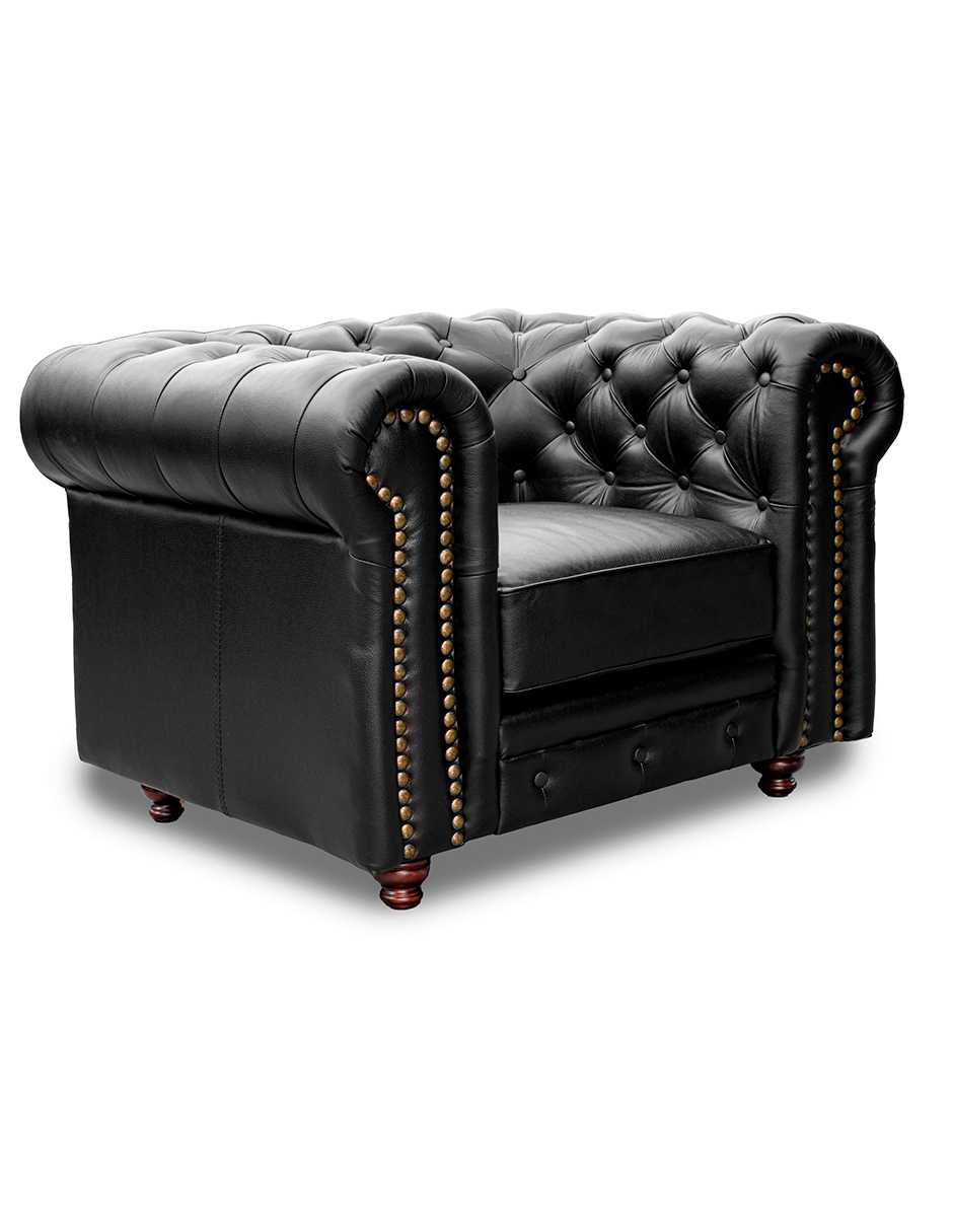 Sala de Piel Genuina Sofa,Love y Sillon Chesterfield CHPV Color Negro - ConfortoPiel