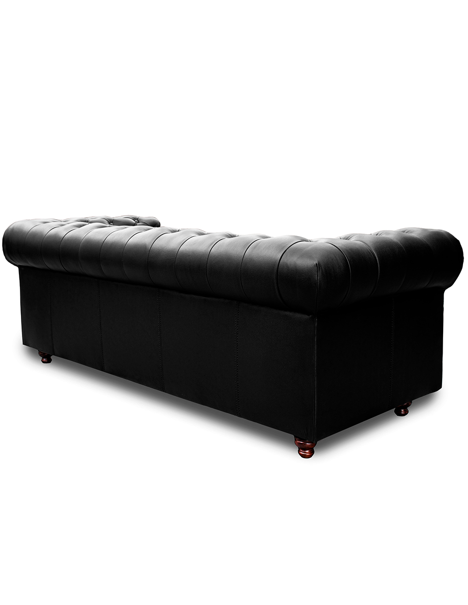 Sala de Piel Genuina Sofa,Love y Sillon Chesterfield CHPV Color Negro - ConfortoPiel