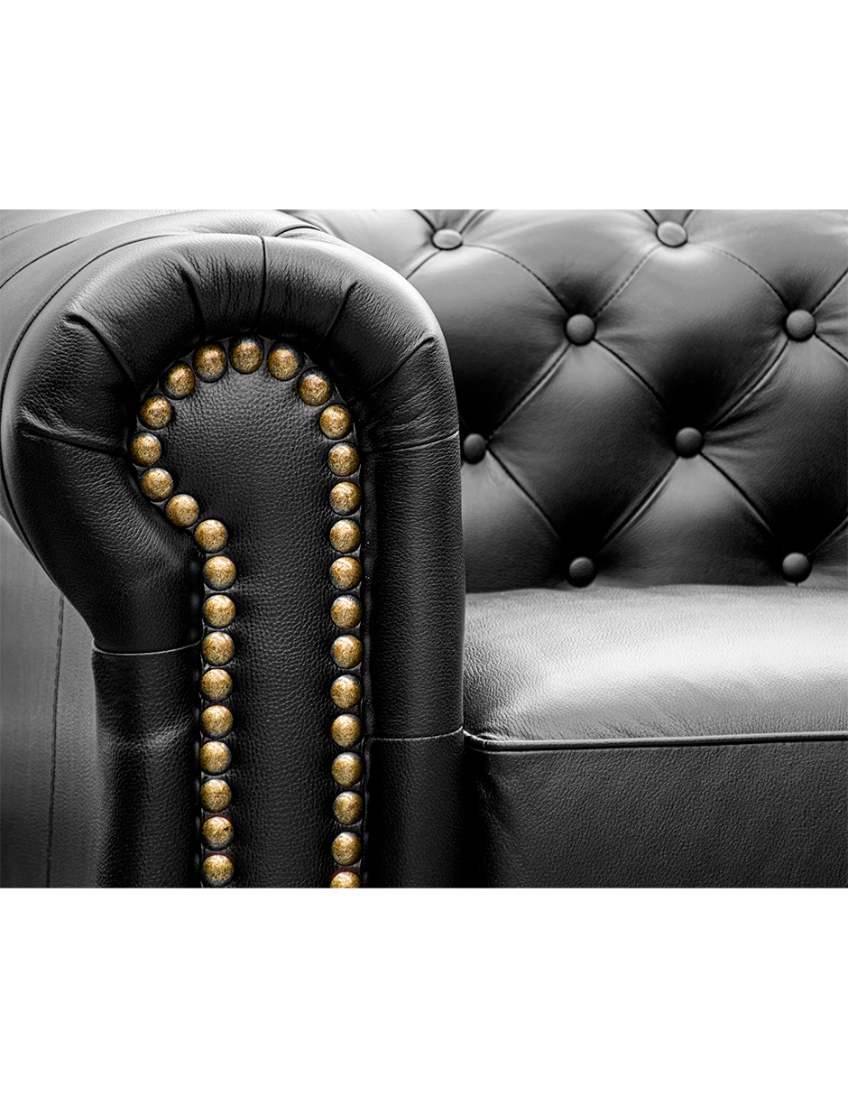 Sala de Piel Genuina Sofa,Love y Sillon Chesterfield CHPV Color Negro - ConfortoPiel