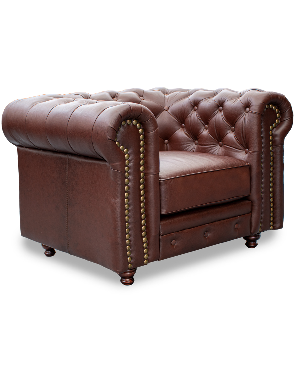 Sala de Piel Genuina Sofa,Love y Sillon Chesterfield CHPV Color Tabaco - ConfortoPiel