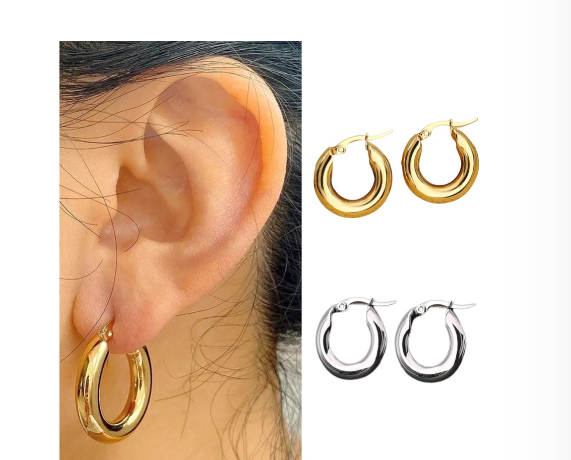 Aretes Mujer Arracadas Lisas De Acero Inoxidable Dorado Plateada 