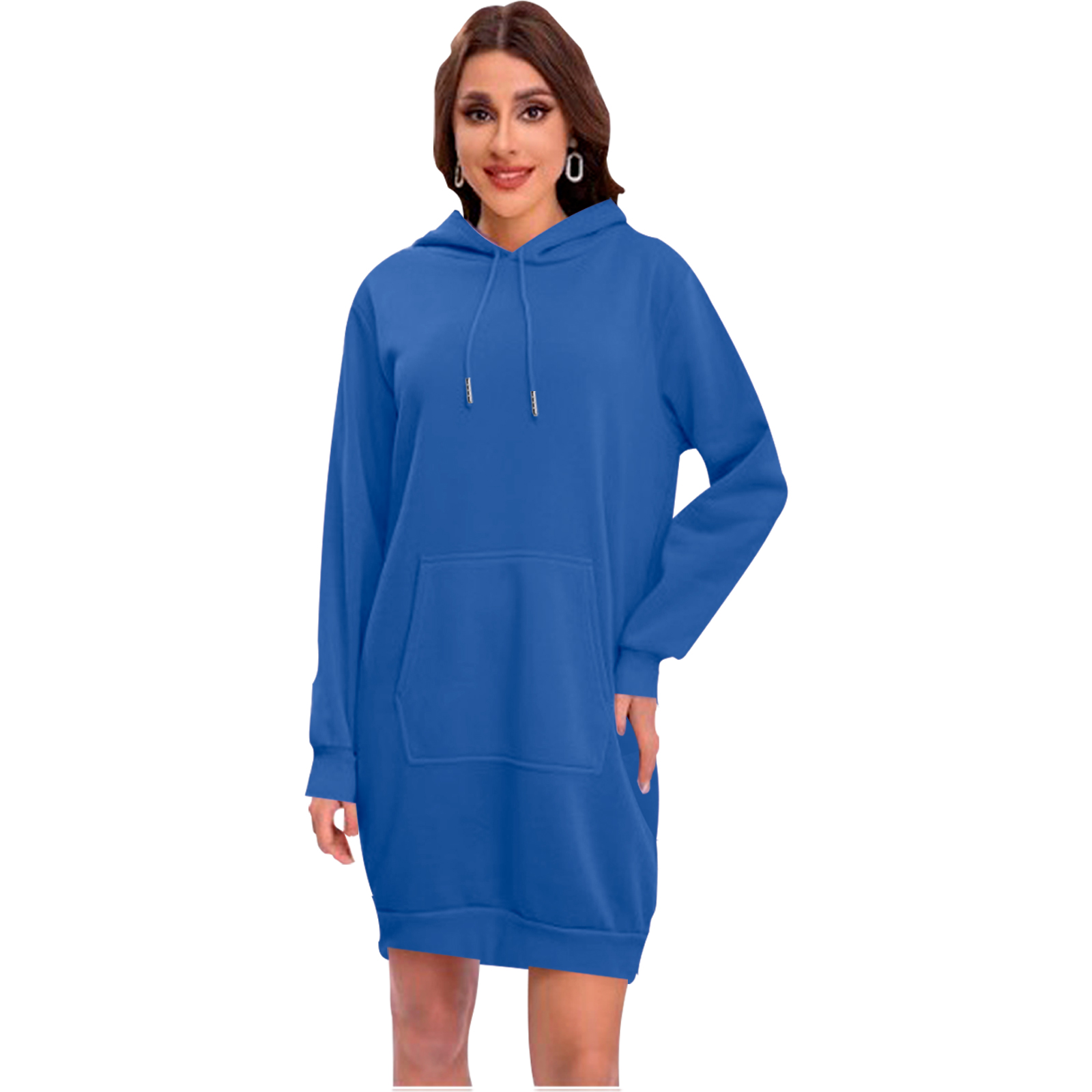 Maxi Sudadera Mujer Hoodie Azul Con Capucha y Cangurera, Calientita, Casual, Abrigo, Chamarra