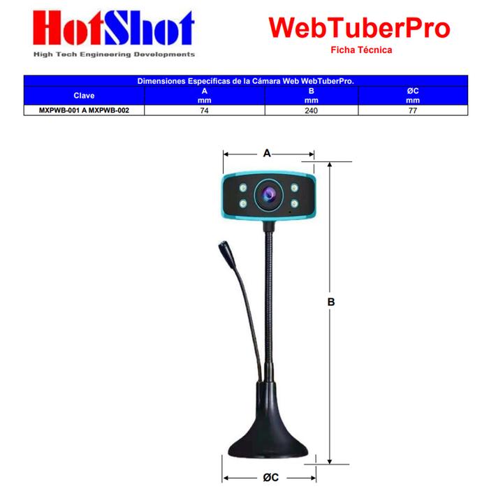 Cámara Web para Streaming HD MXPWB-001-5 Full HD USB 30 1080P 2MP Metal Naranja, WebTuberPro