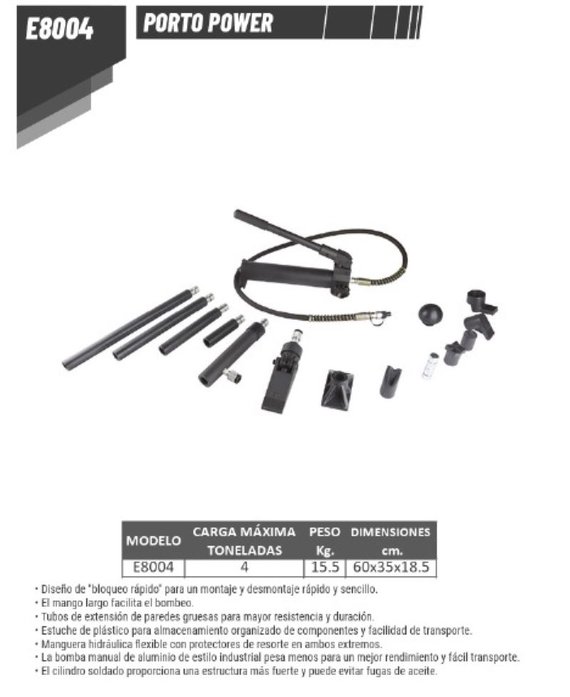 PORTO POWER MTR CAP. 4TN EN KIT CON ACCESORIOS MOD. E8004-MTREP 