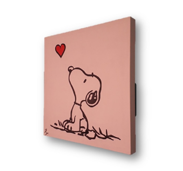 Cuadro decorativo pintado a mano Galería Oneris SNOOPY CORAZON 50X50