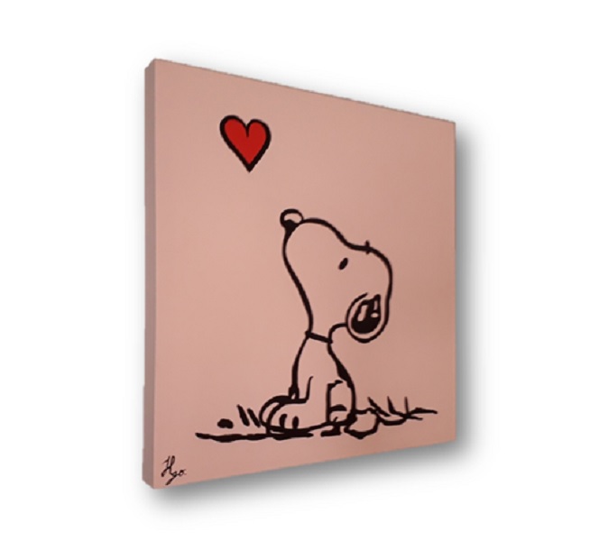 Cuadro decorativo pintado a mano Galería Oneris SNOOPY CORAZON 50X50
