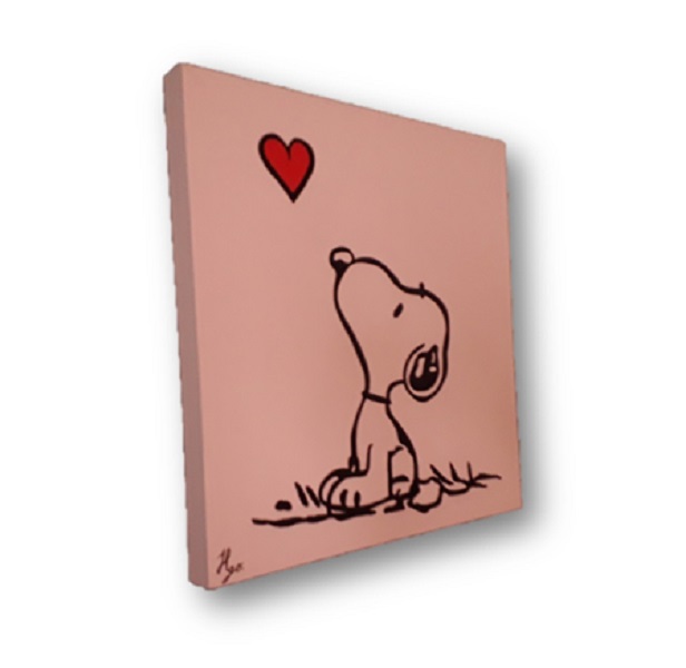 Cuadro decorativo pintado a mano Galería Oneris SNOOPY CORAZON 50X50