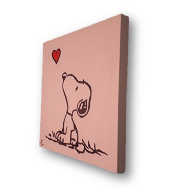 Cuadro decorativo pintado a mano Galería Oneris SNOOPY CORAZON 50X50