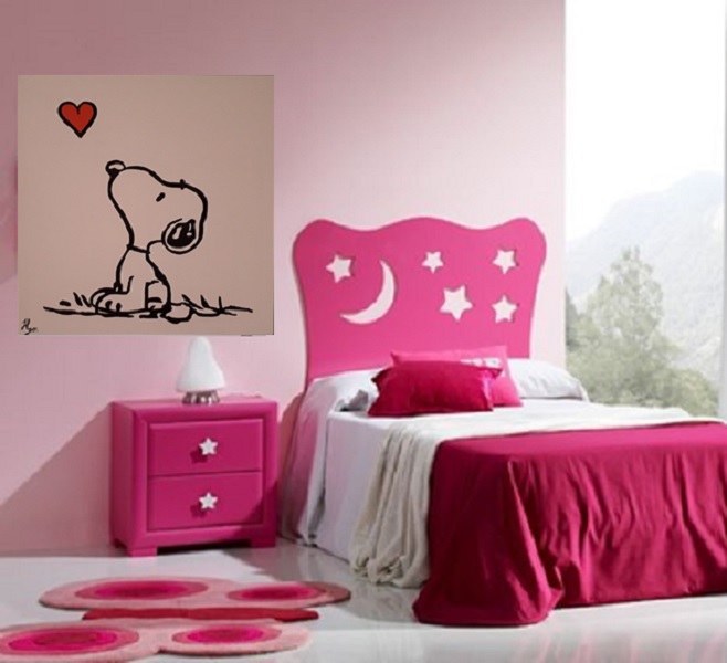 Cuadro decorativo pintado a mano Galería Oneris SNOOPY CORAZON 50X50