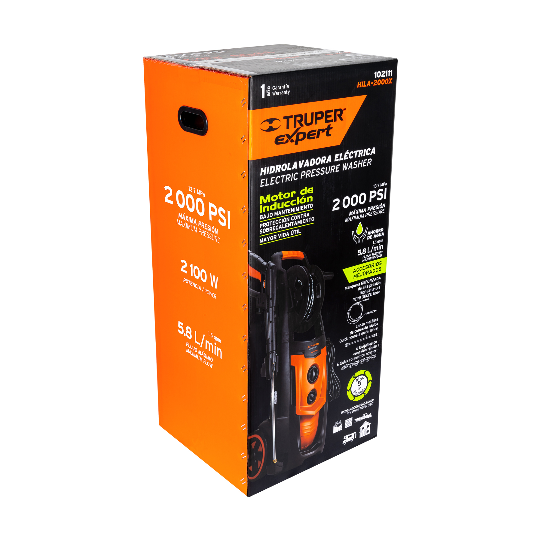 HIDROLAVADORA ELÉCTRICA,2000 PSI, MOTOR DE INDUCCIÓN, TRUPER EXPERT 102111