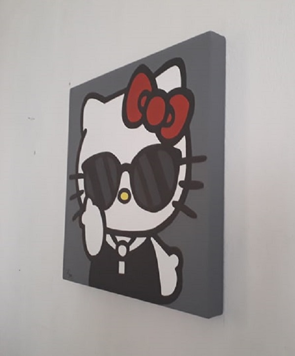 Cuadro decorativo pintado a mano Galería Oneris Cuadro decorativo Moderno - Pintura HELLO KITTY LENTES DE SOL 50X50