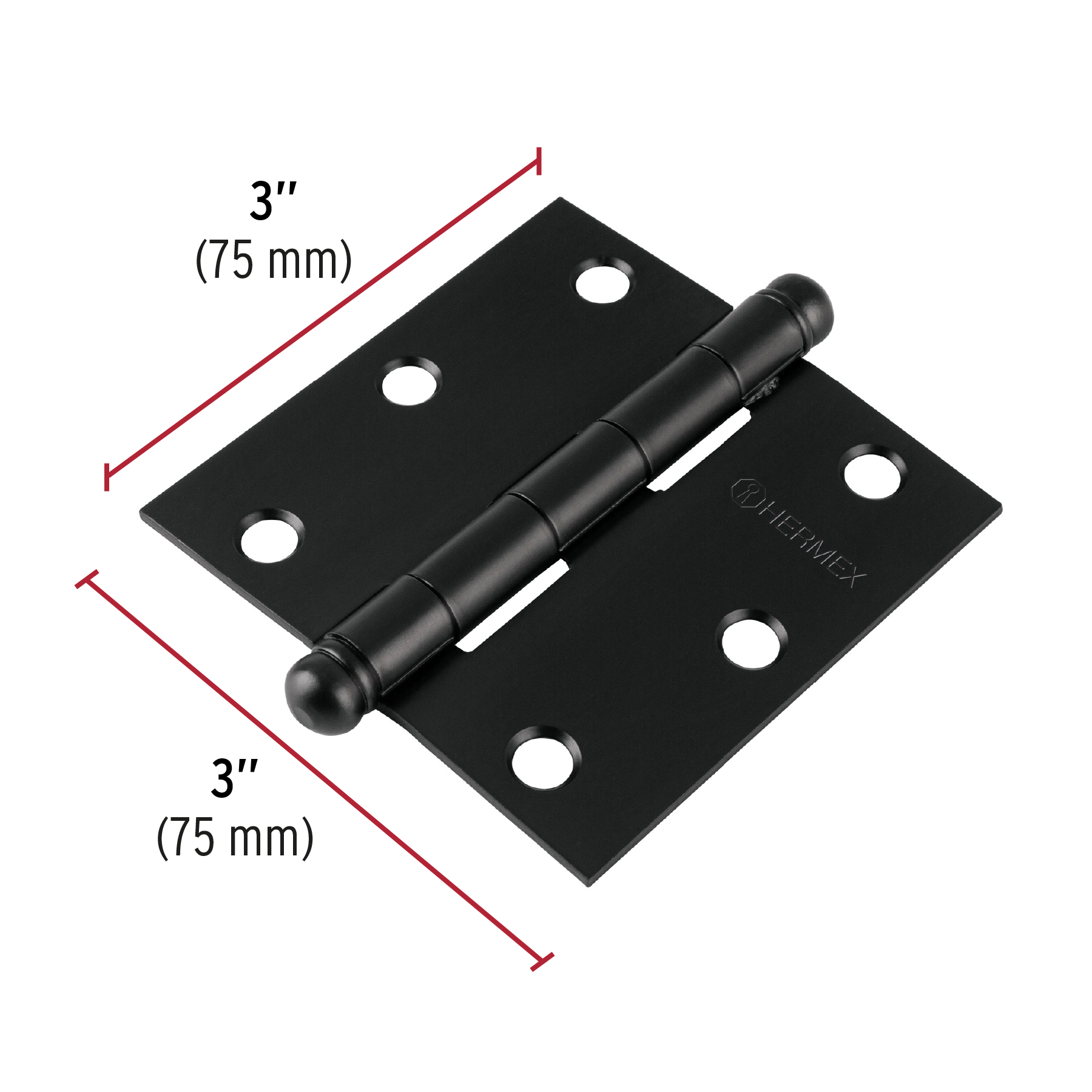 BISAGRA CUADRADA 3" NEGRO, REDONDA, HERMEX 46919