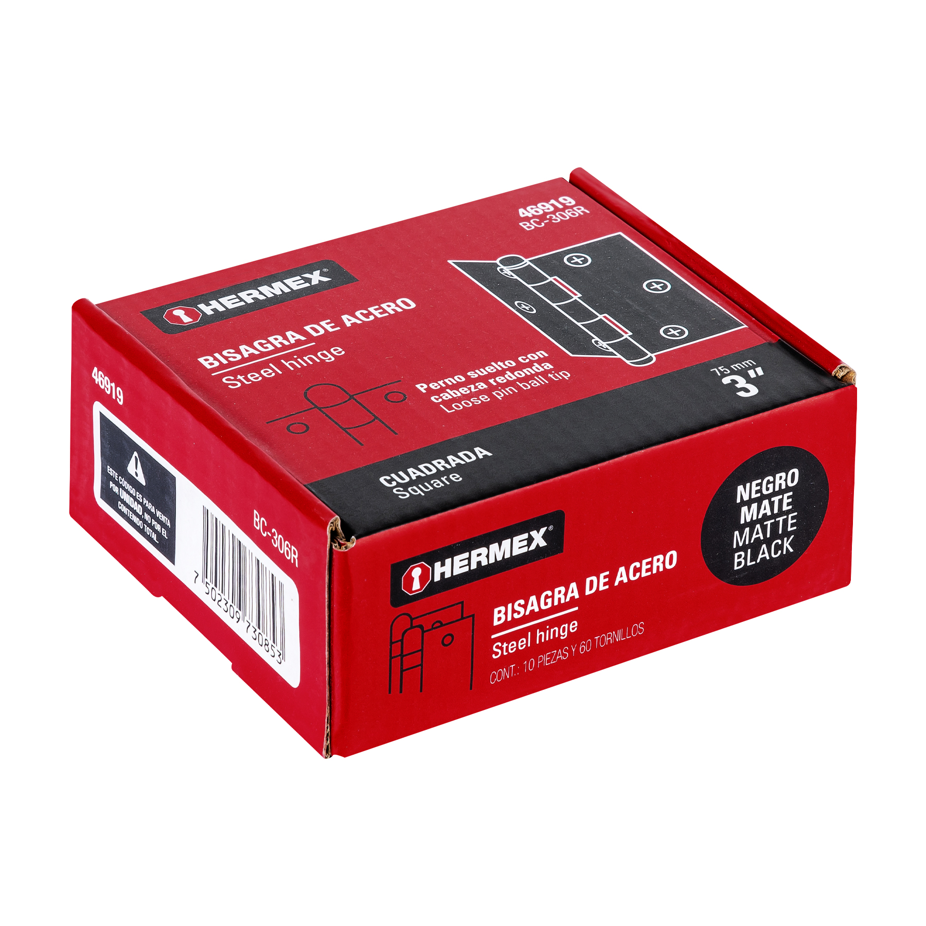 BISAGRA CUADRADA 3" NEGRO, REDONDA, HERMEX 46919
