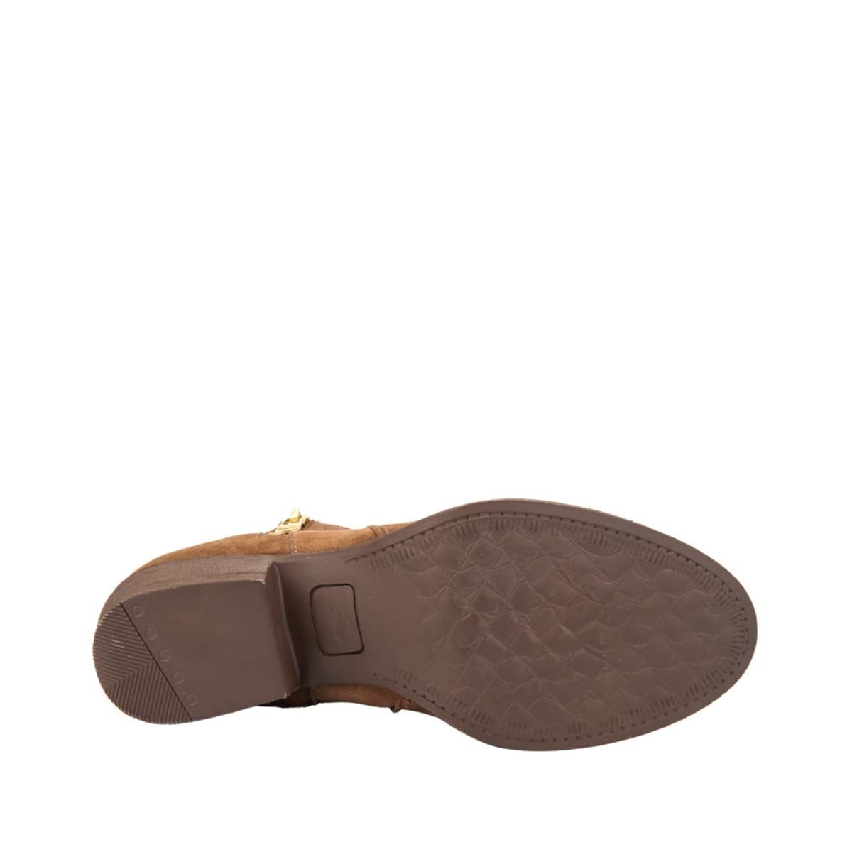 Bota texana de gamuza color camel con cierre metálico, mod. 1109651