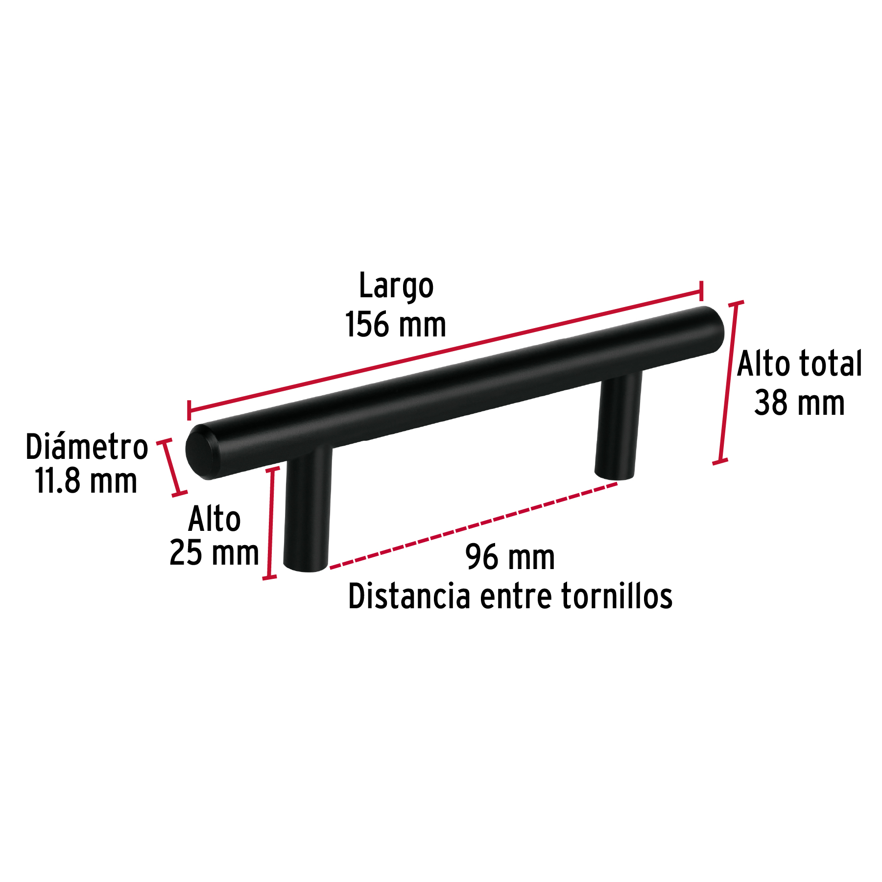 JALADERA DE ACERO 96 MM, ESTILO "CILINDRO", NEGRO, HERMEX 49731