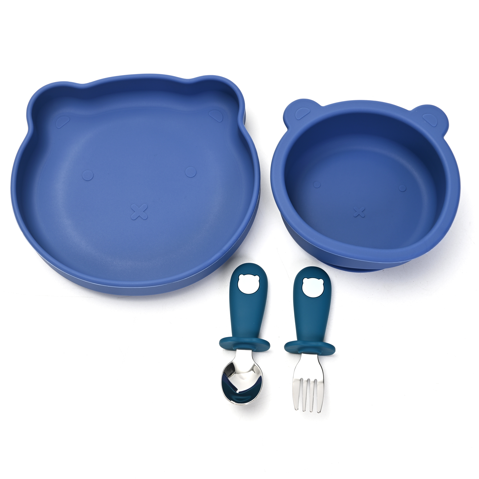 2 Platos para Bebé en Silicona con Cubiertos en Acero Inoxidable, Libre de BPA (Rosa)