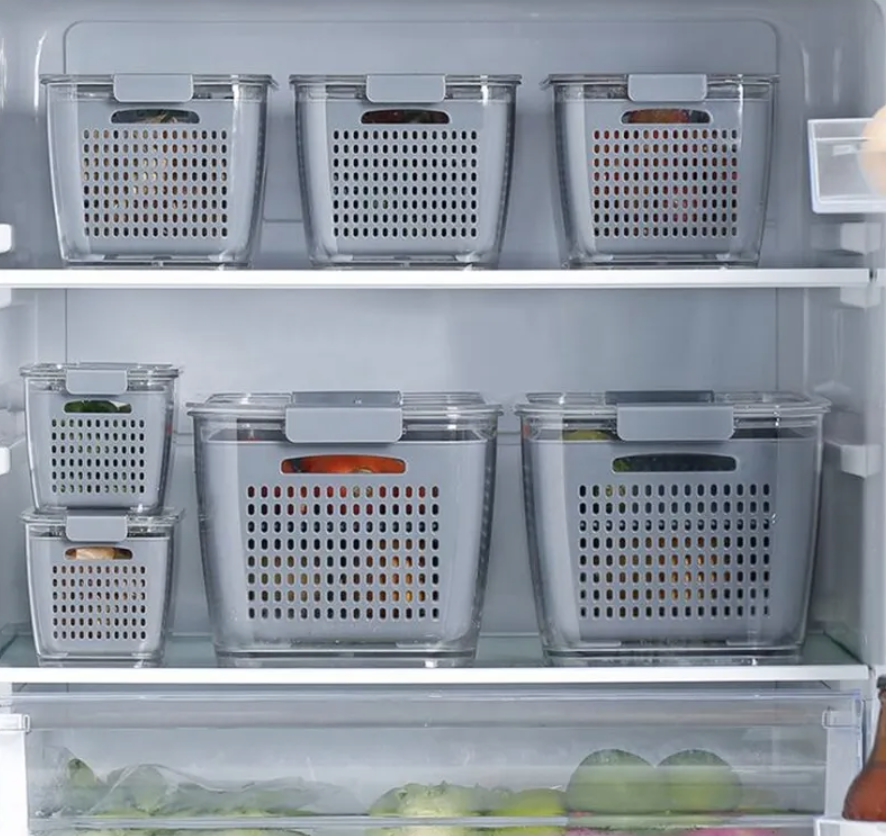 Contenedores para Almacenar Verduras y Frutas en el Refrigerador, 3 Recipientes de Alimentos para Refrigerador