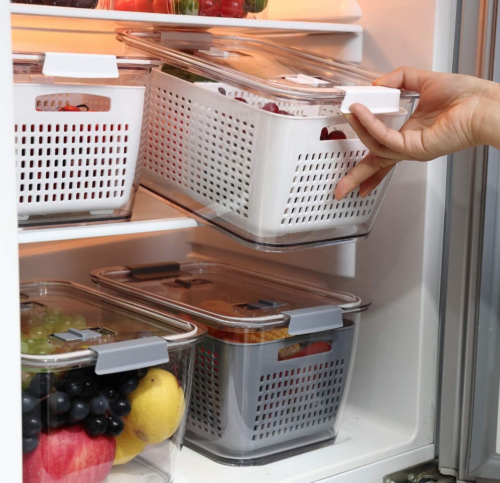 Contenedores para Almacenar Verduras y Frutas en el Refrigerador, 3 Recipientes de Alimentos para Refrigerador