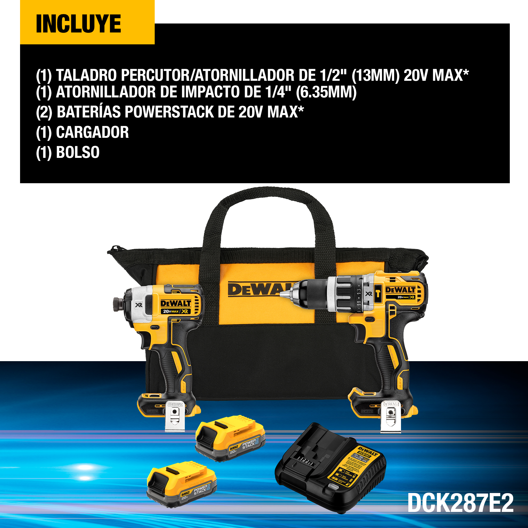 Kit Dewalt Dck287E2 Rotomartillo 1/2 20V + Pistola Impacto