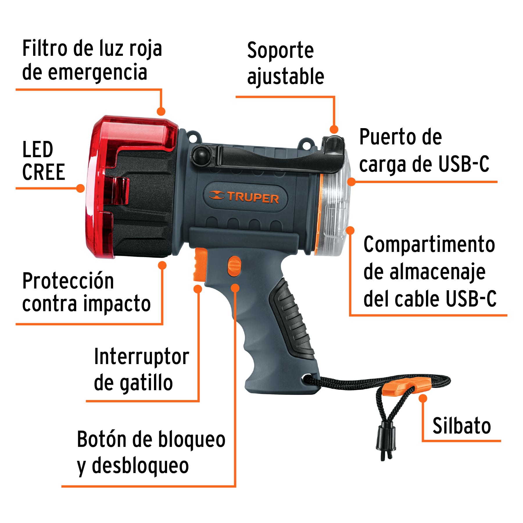 LÁMPARA DE LED 900 LM RECARGABLE ALTA POTENCIA, TRUPER 102404