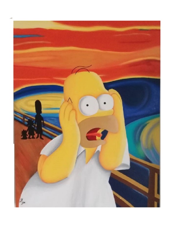 Cuadro decorativo pintado a mano Galería Oneris EL GRITO HOMERO SIMPSON 70X54