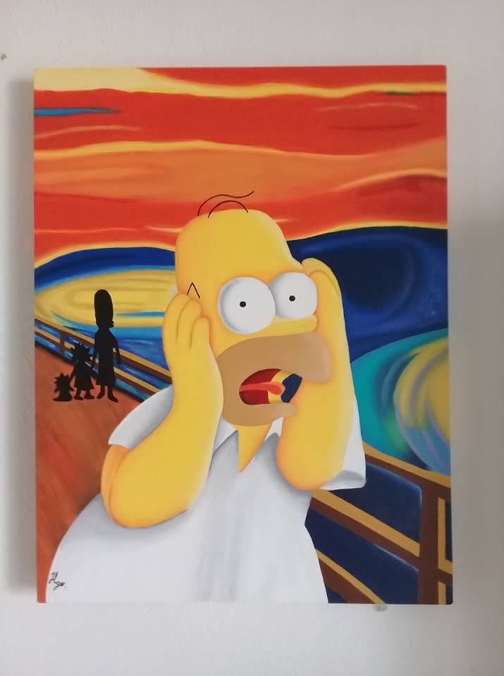 Cuadro decorativo pintado a mano Galería Oneris EL GRITO HOMERO SIMPSON 70X54
