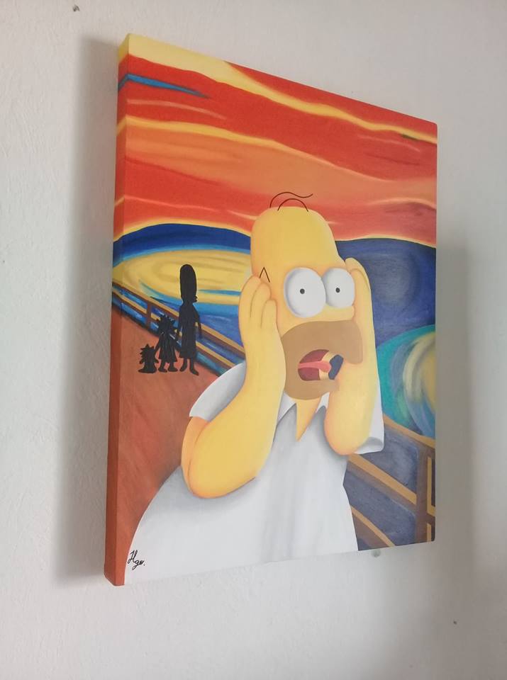 Cuadro decorativo pintado a mano Galería Oneris EL GRITO HOMERO SIMPSON 70X54