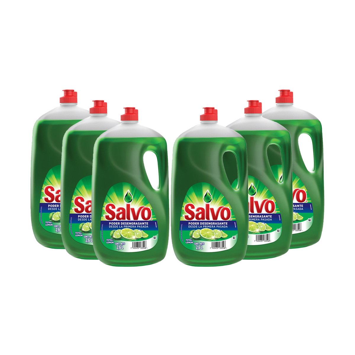 Pack de 6 pzs de Salvo Total Limón Detergente Líquido Lavatrastes 2,6L
