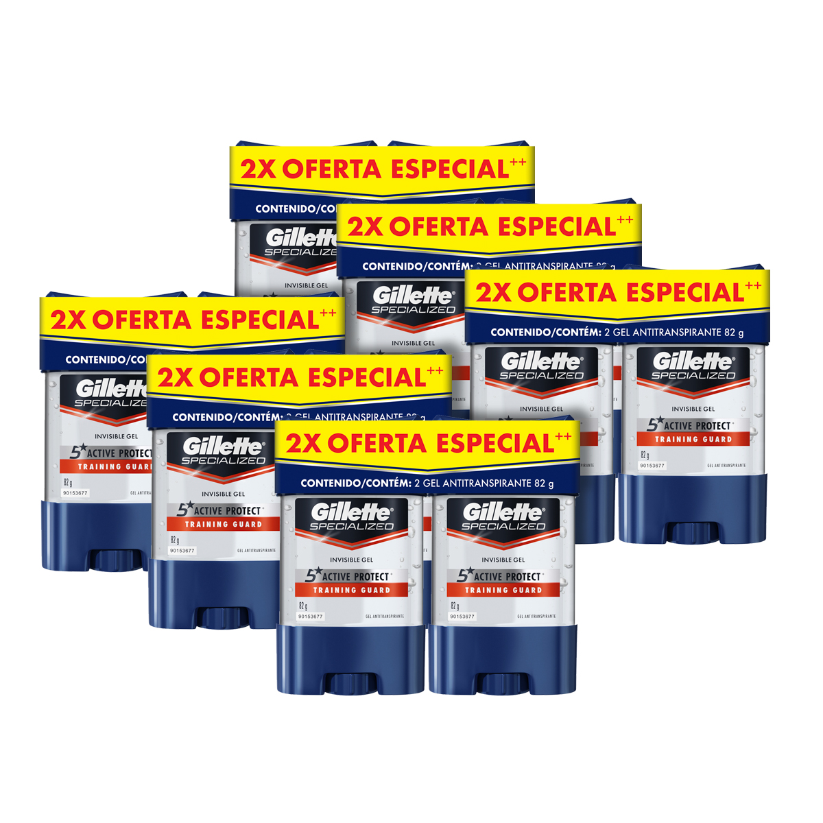 6 Packs de 2 piezas c/u de Gillette Specialized Training Guard Gel Invisible Antitranspirante 82 g.