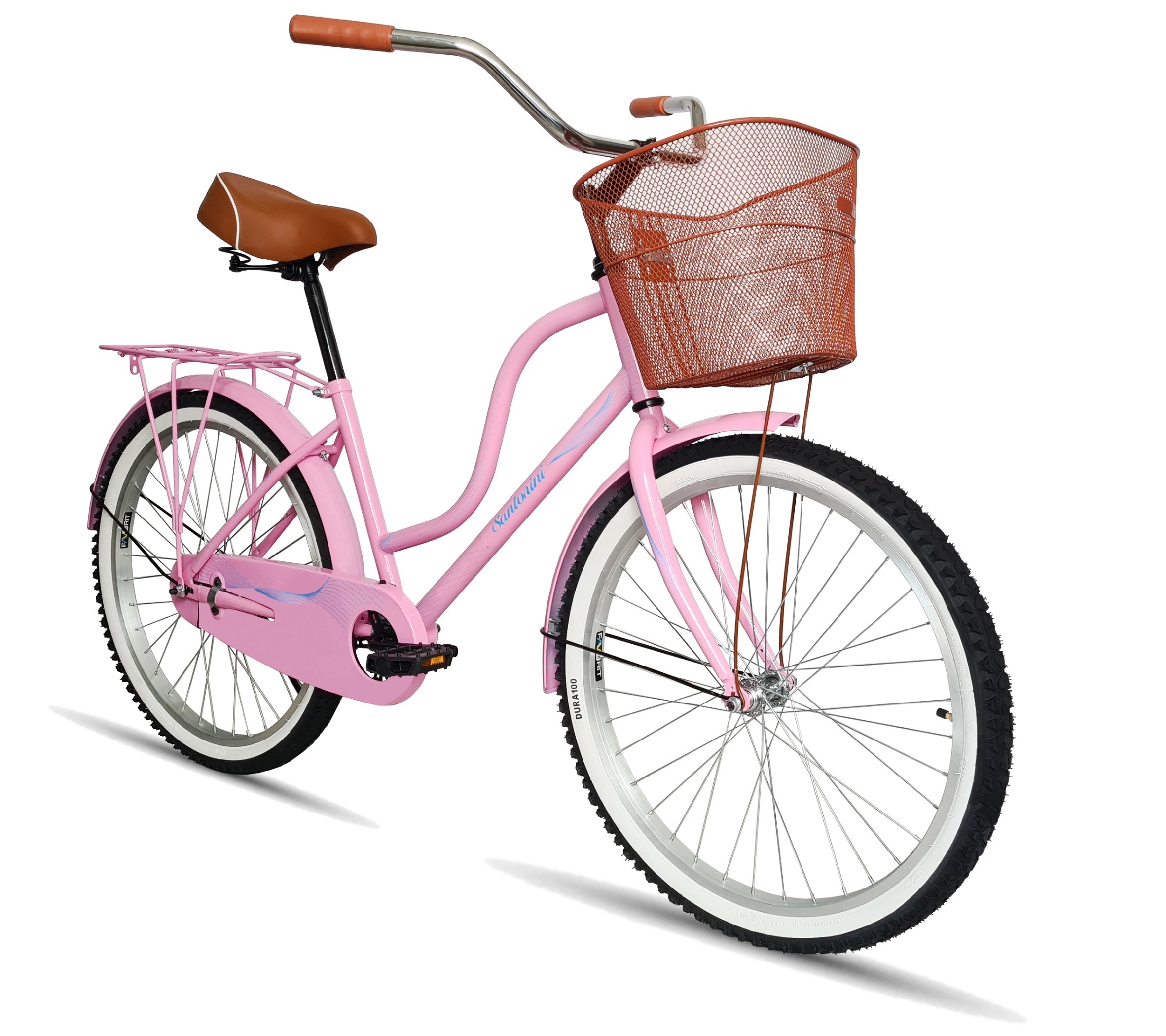 Bicicleta Urbana Retro Santorini Equipada Rodada 26 Rosa