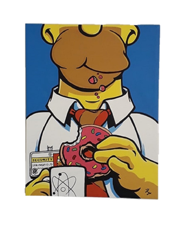Cuadro decorativo pintado a mano Galería Oneris HOMERO SIMPSON ROSQUILLA 70X54