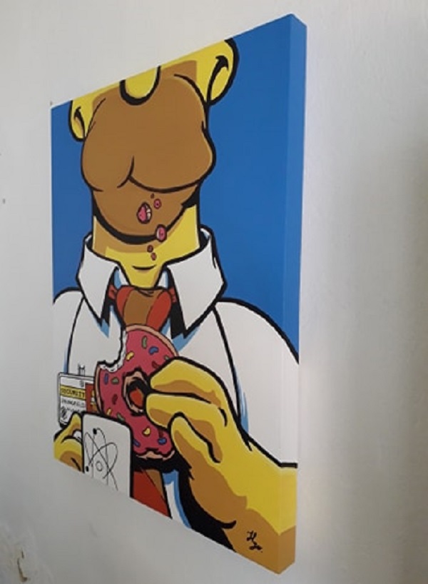 Cuadro decorativo pintado a mano Galería Oneris HOMERO SIMPSON ROSQUILLA 70X54