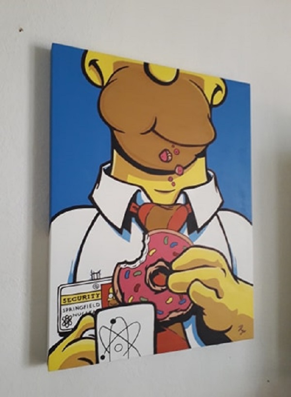 Cuadro decorativo pintado a mano Galería Oneris HOMERO SIMPSON ROSQUILLA 70X54