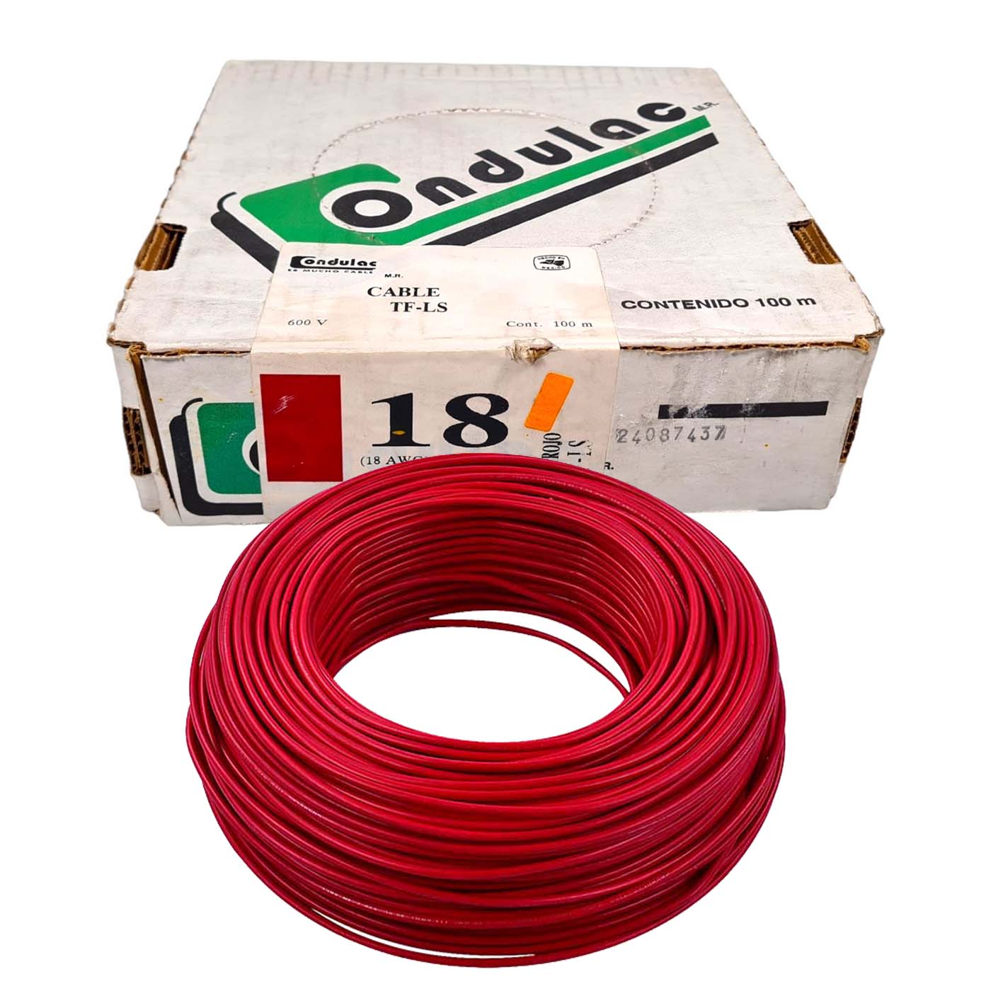 Rollo 100m Cable Eléctrico Calibre 18 100% Cobre Color Rojo Condulac TF-LS