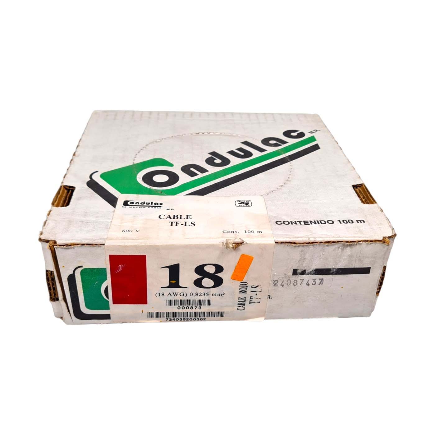 Rollo 100m Cable Eléctrico Calibre 18 100% Cobre Color Rojo Condulac TF-LS