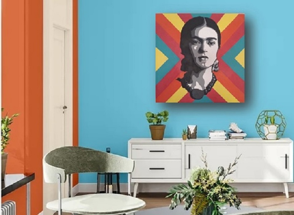 Cuadro decorativo pintado a mano Galería Oneris FRIDA KAHLO COLORES 60X60