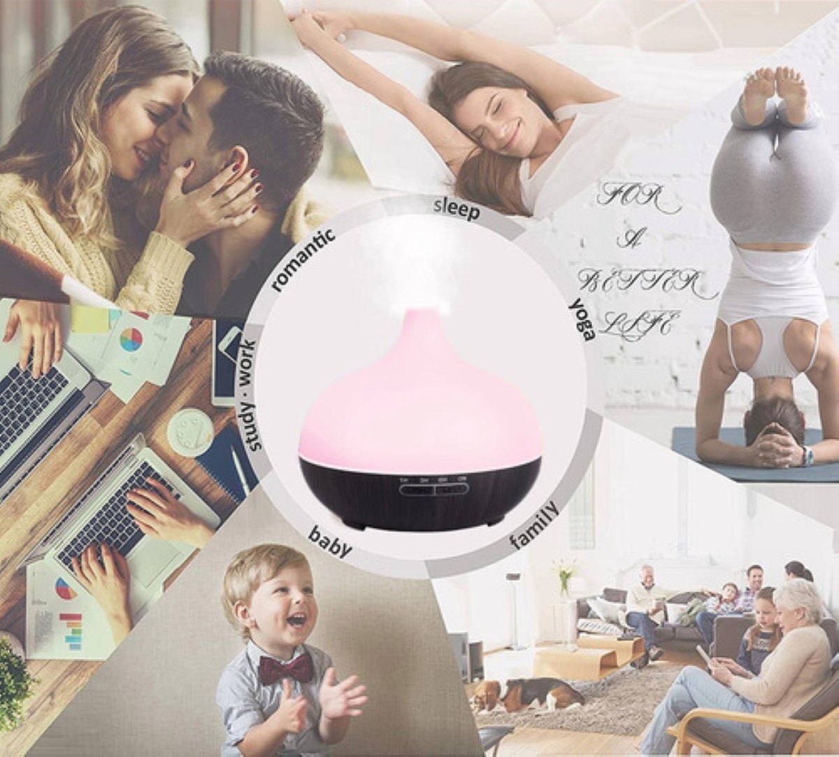 Difusor Humidificador De Aroma 550ml Con 12 Aceite Esencia Madera Oscura