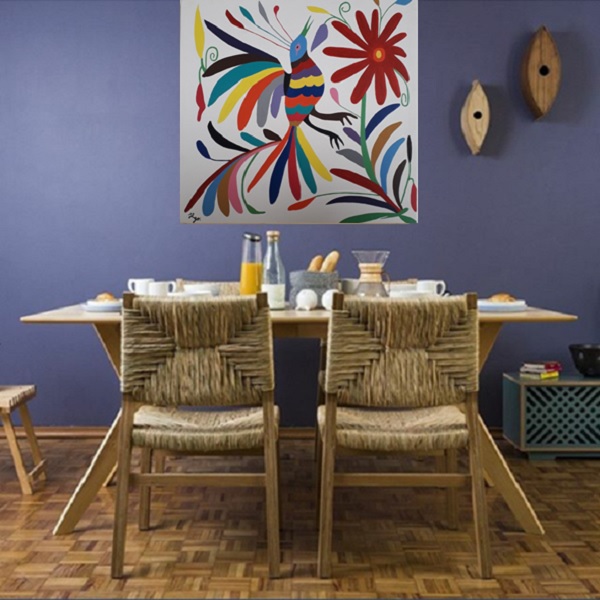 Cuadro decorativo pintado a mano Galería Oneris Pájaro de colores OTOMI 60x60