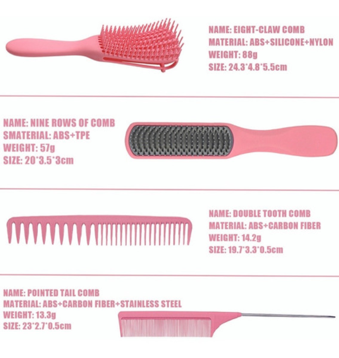 Set de Peines De Masaje De Pulpo 4 Piezas Rosa 