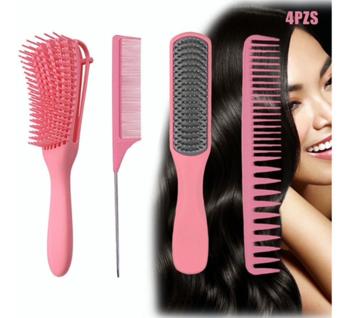 Set de Peines De Masaje De Pulpo 4 Piezas Rosa 