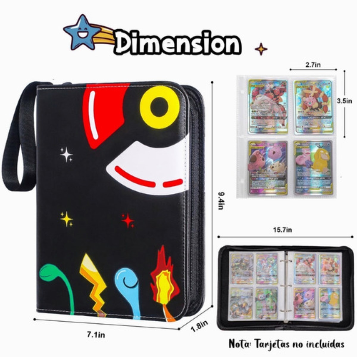 Carpeta Album De Tarjetas Pokémon Con 4 Bolsillos  Negra 