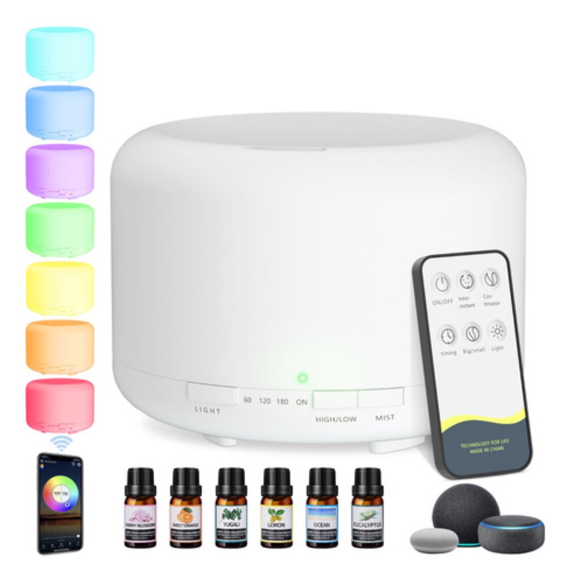 Difusor De Aceite Esenciales Aromaterapia 500 ml Alexa Blanco 